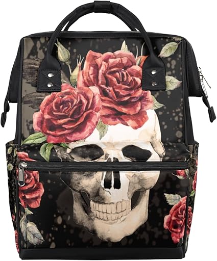 Gothic Skull Rose Diaper Bag Backpack 